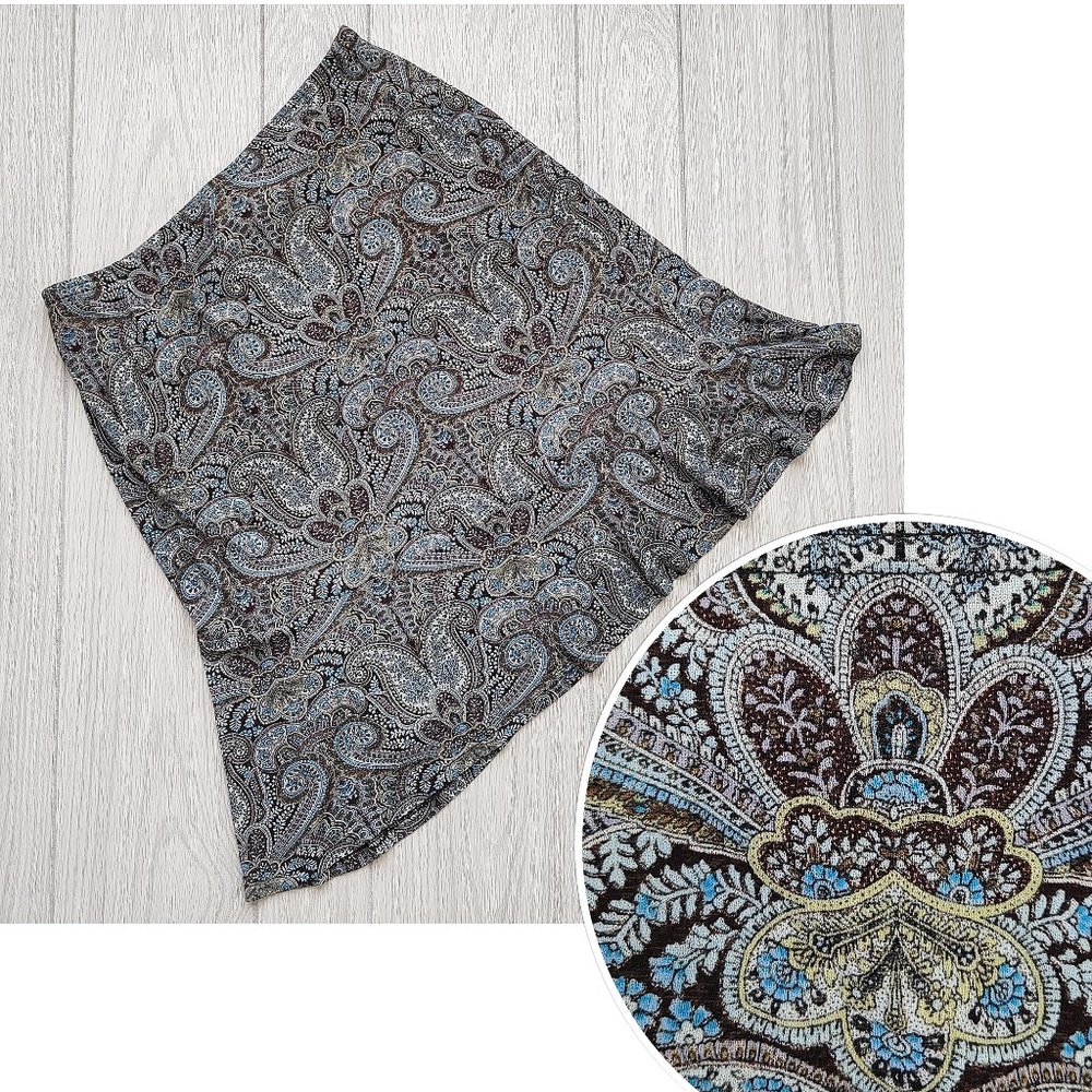 Vintage 90s Y2K Stretch Paisley Skirt Brown New York City A-Line Whimsigoth M L